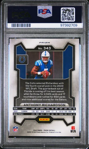 2023 Panini Prizm Anthony Richardson Pink Prizm PSA 10 back