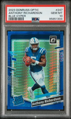 2023 Panini Donruss Optic Anthony Richardson Blue Hyper PSA 10 front