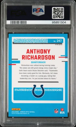 2023 Panini Donruss Optic Anthony Richardson Blue Hyper PSA 10 back