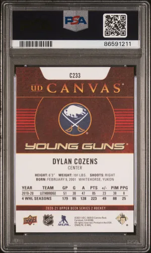 2020 Upper Deck #C233 Dylan Cozens Canvas Young Guns PSA 10 back