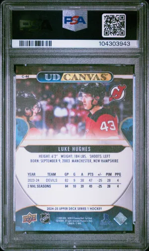 2024 Upper Deck #C44 Luke Hughes UD Canvas PSA 10 Pop 2 back