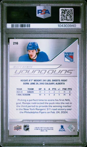 2024 Upper Deck #216 Matt Rempe Young Guns RC PSA 9 back