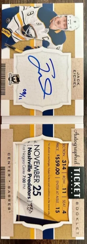 2018-19 Jack Eichel Upper Deck The Cup Autographed Ticket Booklet /11 front
