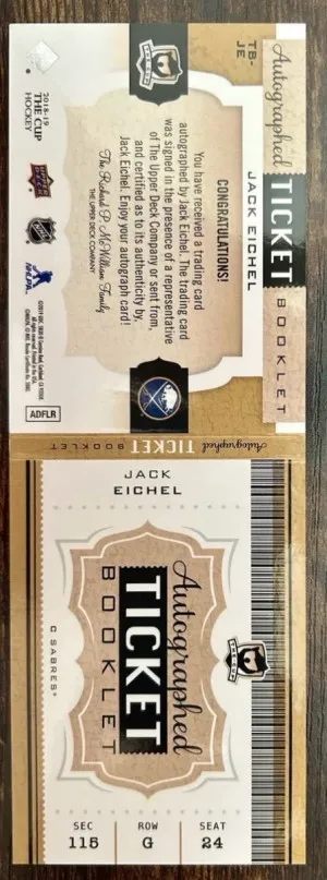 2018-19 Jack Eichel Upper Deck The Cup Autographed Ticket Booklet /11 back