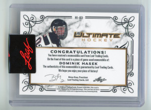 2023 Leaf Ultimate #HI-03 Dominik Hasek Quad Memorabilia 21/25 back