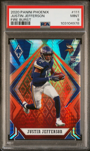 2020 Panini Phoenix Justin Jefferson Fire Burst Rookie PSA 9 front