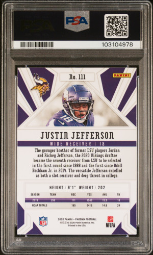 2020 Panini Phoenix Justin Jefferson Fire Burst Rookie PSA 9 back