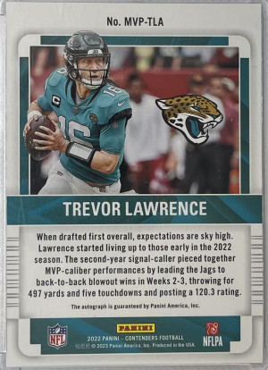 2022 Contenders Trevor Lawrence gold auto 1/10 back