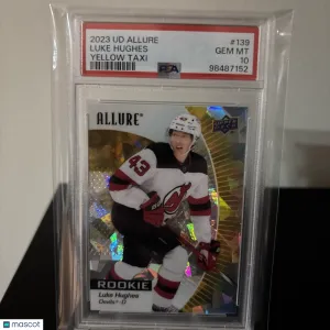 2023-24 UD Allure Luke Hughes Yellow Taxi PSA 10 front