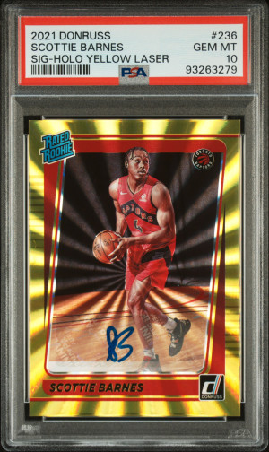 2021 Panini Donruss Scottie Barnes Sig-Holo Yellow Laser front