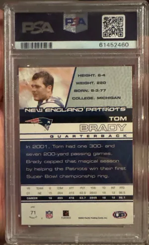 2002 Pacific Heads Up Tom Brady back