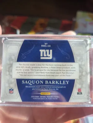 2018 National Treasures Saquan Barkley silver Holo RPA /25 back