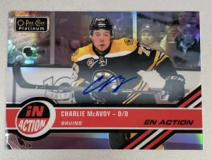 Charlie McAvoy 2017-18 Rookie O-Pee-Chee Platinum In Action Autograph SP front