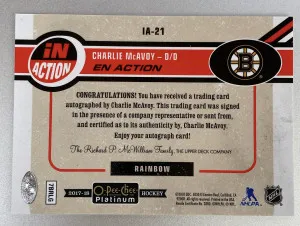 Charlie McAvoy 2017-18 Rookie O-Pee-Chee Platinum In Action Autograph SP back