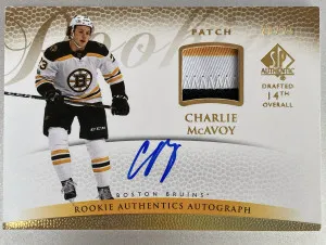 Charlie McAvoy 2017-18 Rookie Upper Deck SP Authentic Retro Future Watch Patch Autograph /25 front