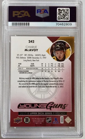 Charlie McAvoy 2017-18 Rookie Upper Deck Young Guns Exclusives PSA 9 back