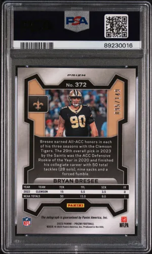 2023 Panini Prizm Bryan Bresee Autograph-Red Wave back