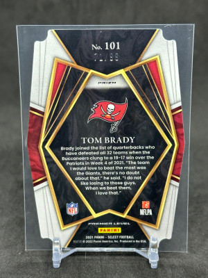 Tom Brady 2021 Panini Select Premier Level Diecut White Prizm /99 #101 Buccaneers back
