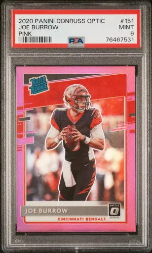 2020 Panini Donruss Optic Joe Burrow Rookie Pink Holo PSA 10 front