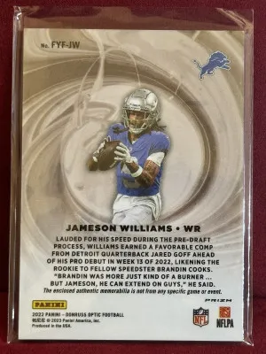 2022 Panini Donruss Optic Jameson Williams #FYF-JW First Year Fresh Blue Hyper back