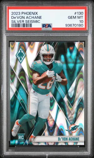 2023 Panini Phoenix De'von Achane Silver Seismic Rookie front
