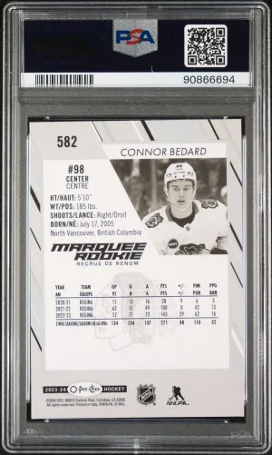 2023 Upper Deck O-Pee-Chee Connor Bedard Marquee Rookie PSA 10 back
