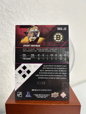 2021-22 Black Diamond, Rookie Gems, Jeremy Swayman, Boston Bruins, /99 back