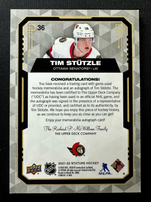 Tim Stutzle Stature Auto Patch Design And Photo Variant /5 back