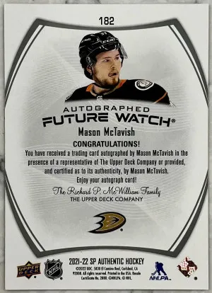 2021-22 SP Authentic Future Watch Auto Inscribed Mason McTavish back