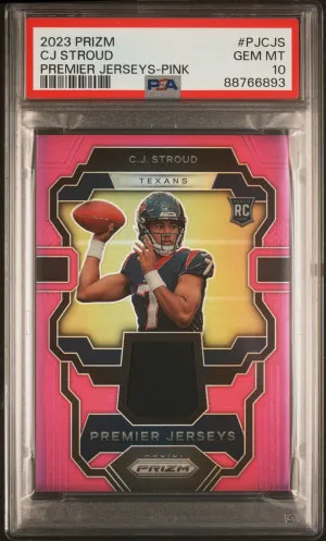 2023 Panini Prizm Premier Jersey CJ Stroud Pink Prizm Rookie front