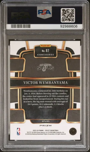 2023 Panini Select Victor Wembanyama Green/White/Purple Prizm Rookie back