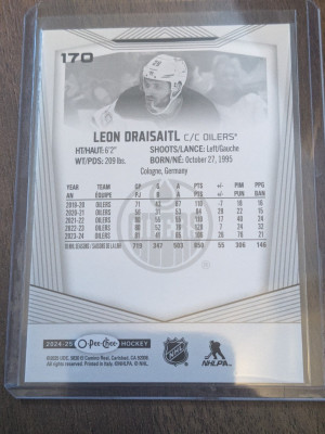 LEON DRAISAITL 2024-25 O-Pee-Chee Black and White Photo Variation Variant Opc back