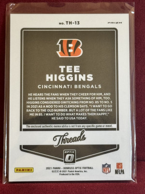 2021 Panini Donruss Optic Tee Higgins #TH-13 Blue Hyper Threads back