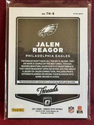 2021 Panini Donruss Jalen Reagor #TH-8 Blue Hyper Threads back