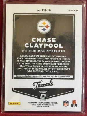 2021 Panini Donruss Optic Chase Claypool #TH-16 Blue Hyper Threads back