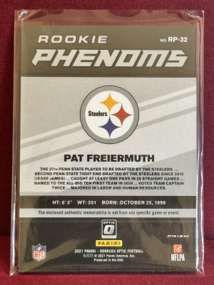 2021 Panini Donruss Optic Pat Freiermuth #RP-32 Blue Hyper Rookie Phenoms Patch back