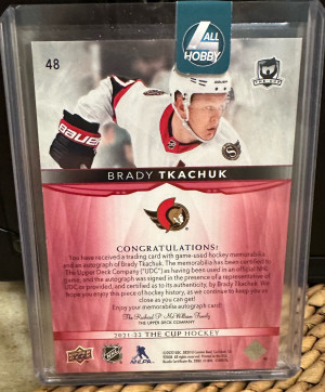 2021 The Cup Brady Tkachuk Tag Patch Auto /4 back