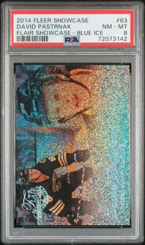 2014 Fleer Showcase Flair Showcase David Pastrnak Flair Showcase-Blue Ice /99 PSA 8 front