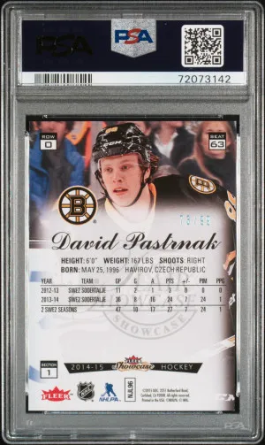 2014 Fleer Showcase Flair Showcase David Pastrnak Flair Showcase-Blue Ice /99 PSA 8 back