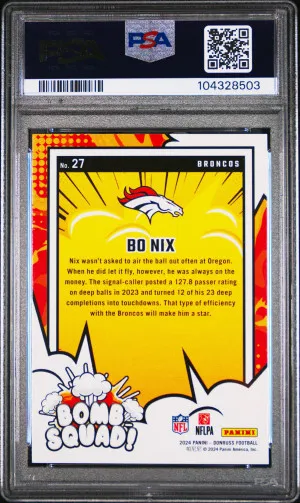 Bo Nix 2024 Panini Donruss Bomb Squad PSA 10 back