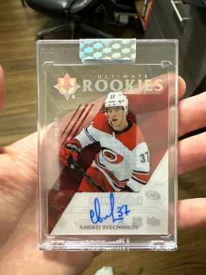 2019-20 UD ULTIMATE ROOKIES ANDREI SVECHNIKOV RT-AS AUTO CLEAR CUT RC CAROLINA front