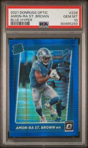 2021 Panini Donruss Optic Amon-Ra St. Brown Blue Hyper Rated Rookie front