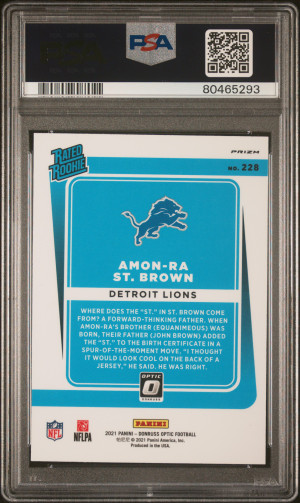 2021 Panini Donruss Optic Amon-Ra St. Brown Blue Hyper Rated Rookie back