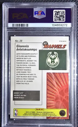 2023 Hoops Premium Stock Giannis Antetokounmpo Retro Net Marvels PSA 10 back
