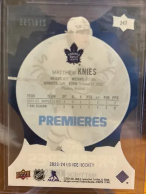 2023-24 Ice Premiers Matthew Knies 218/799 back