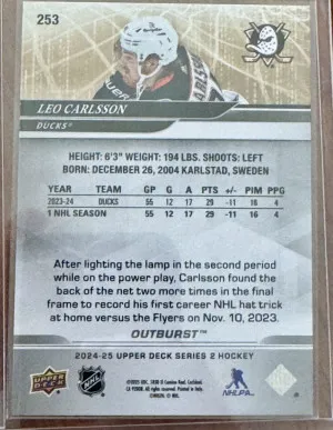 24-25 UD Series 2 Leo Carlsson Red Outburst /25 back