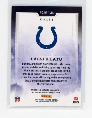 2024 Panini Origins LAIATU LATU Rookie RC JERSEY PATCH #/199 Indianapolis Colts back