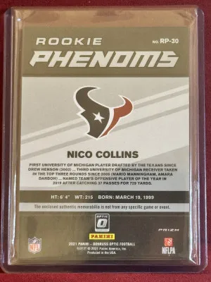 2021 Panini Donruss Optic Nico Collins #RP-30 Rookie Phenoms Blue Hyper back