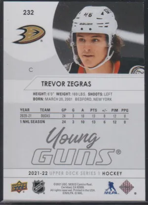 Trevor Zegras 2021-22 Upper Deck Series 1 Young Guns back