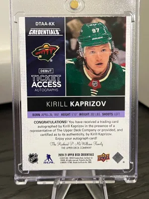 2020-2021 Credentials Kirill Kaprizov Debut Ticket Access Auto Purple /3 back